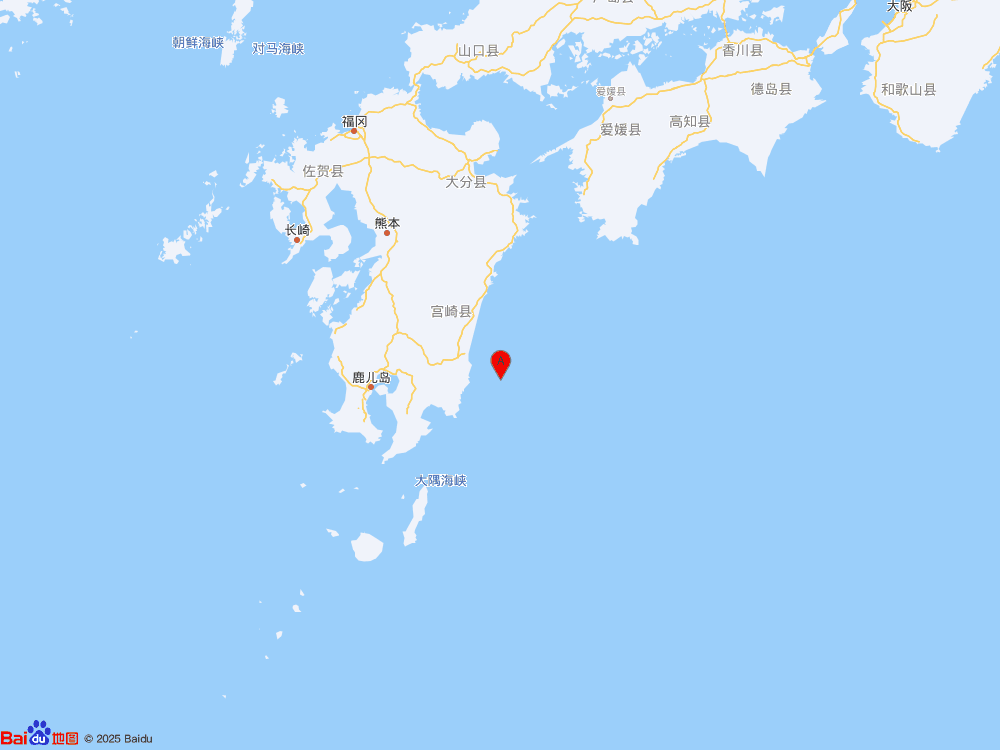 日本九州島附近海域（北緯31.70度，東經(jīng)131.75度）發(fā)生6.7級(jí)地震