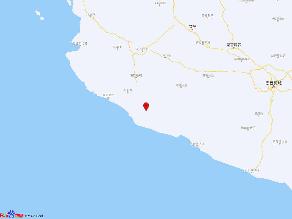 墨西哥（北緯18.75度，東經(jīng)-103.15度）發(fā)生6.3級(jí)地震