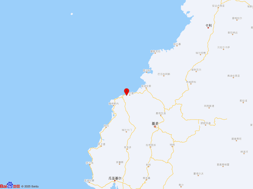 厄瓜多爾沿岸近海（北緯1.00度，東經(jīng)-79.50度）發(fā)生6.3級地震