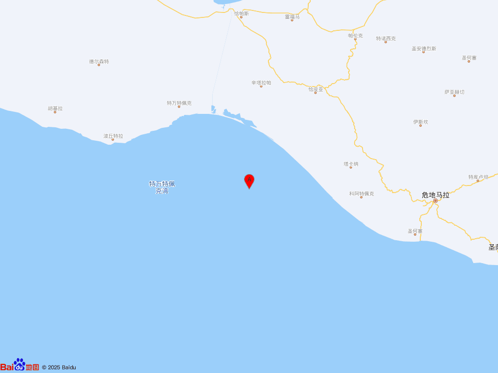 墨西哥沿岸近海（北緯14.90度，東經(jīng)-93.95度）發(fā)生5.8級(jí)地震